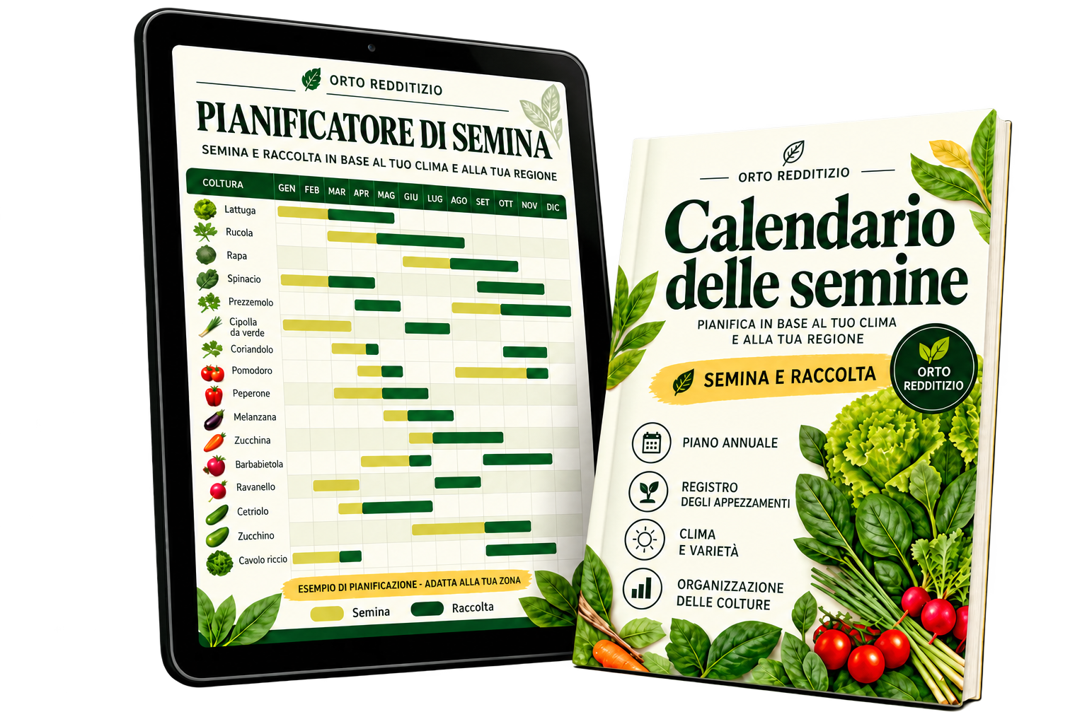 Calendario delle semine con pianificatore di semina e raccolta su tablet